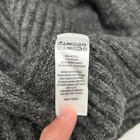 Gray Knit Sweater with Striped Sleeves - Picture 6 of 7